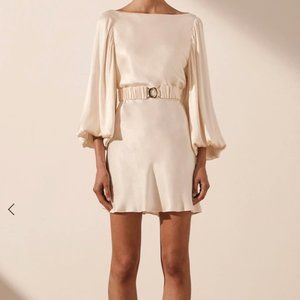 LA LUNE BALLOON SLEEVE MINI DRESS WITH BELT - CREAM